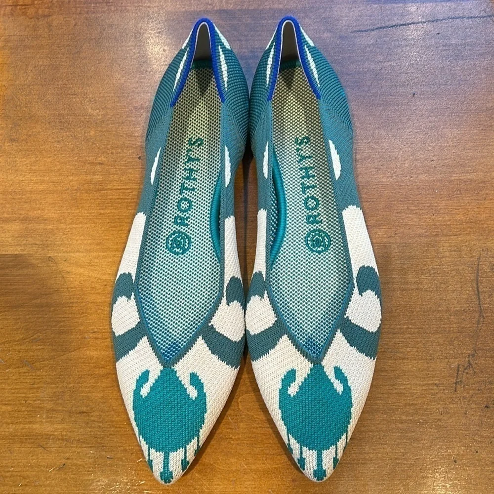 Rothy’s the point teal Moroccan retired flats women size 8 new without box